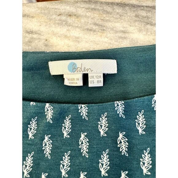 Boden Long-Sleeve Teal Peplum-Style Top Boatneck w/Leaf Pattern Sz US 8 EUC - Picture 4 of 9